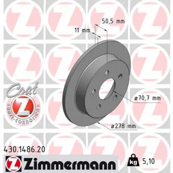 Jeu de 2 disques de frein arrière ZIMMERMANN 430.1486.20