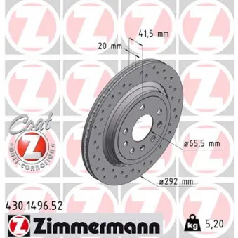 Jeu de 2 disques de frein arrière ZIMMERMANN 430.1496.52