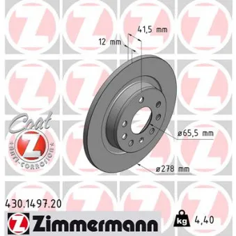 Jeu de 2 disques de frein arrière ZIMMERMANN 430.1497.20