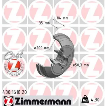 Tambour de frein ZIMMERMANN 430.1618.20