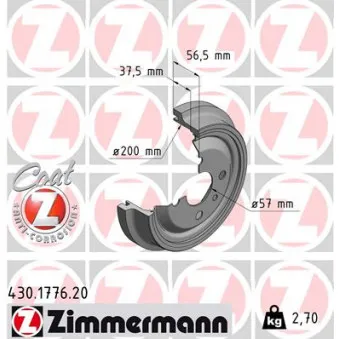 Tambour de frein ZIMMERMANN 430.1776.20