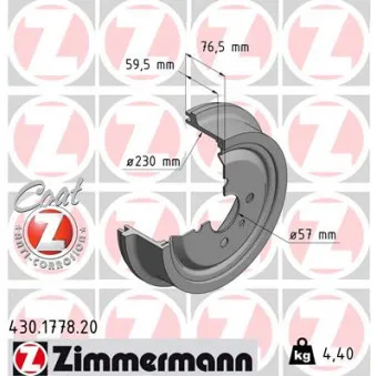 Tambour de frein ZIMMERMANN 430.1778.20