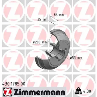 Tambour de frein ZIMMERMANN 430.1785.00