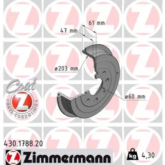 Tambour de frein ZIMMERMANN 430.1788.20