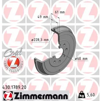 Tambour de frein ZIMMERMANN 430.1789.20