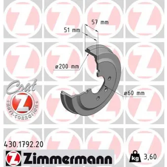 Tambour de frein ZIMMERMANN 430.1792.20