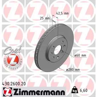 Jeu de 2 disques de frein avant ZIMMERMANN 430.2600.20