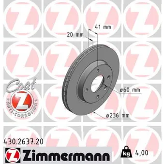 Jeu de 2 disques de frein avant ZIMMERMANN 430.2637.20