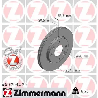 Jeu de 2 disques de frein avant ZIMMERMANN 440.2034.20