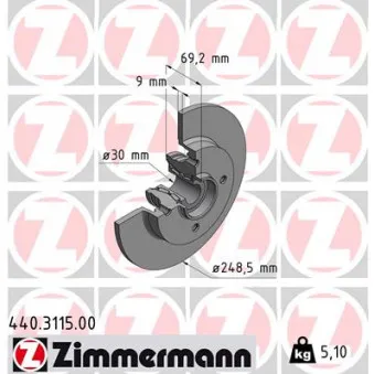Jeu de 2 disques de frein arrière ZIMMERMANN 440.3115.00
