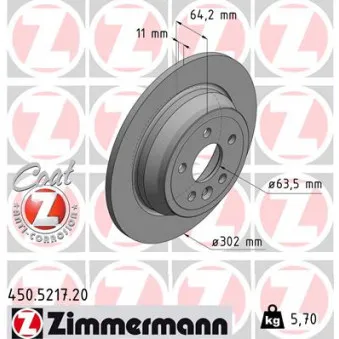 Jeu de 2 disques de frein arrière ZIMMERMANN 450.5217.20