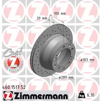 Jeu de 2 disques de frein arrière ZIMMERMANN 460.1517.52