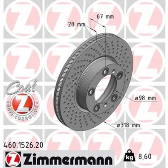 Disque de frein avant droit ZIMMERMANN 460.1526.20