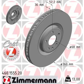 Disque de frein avant droit ZIMMERMANN 460.1555.20