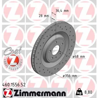 Jeu de 2 disques de frein arrière ZIMMERMANN 460.1556.52