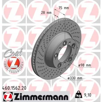 Disque de frein arrière gauche ZIMMERMANN 460.1562.20