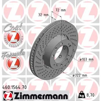 Disque de frein avant gauche ZIMMERMANN 460.1564.70