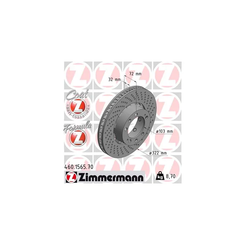 Disque de frein avant droit ZIMMERMANN 460.1565.70