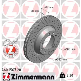 Disque de frein arrière droit ZIMMERMANN 460.1567.20