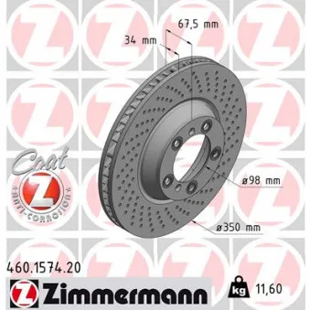 Disque de frein avant droit ZIMMERMANN 460.1574.20