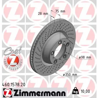 Disque de frein arrière gauche ZIMMERMANN 460.1578.20