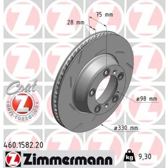 Disque de frein arrière gauche ZIMMERMANN 460.1582.20