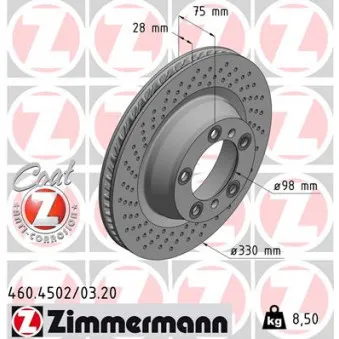Disque de frein arrière droit ZIMMERMANN 460.4503.20