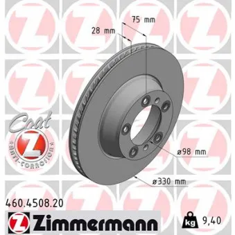 Disque de frein arrière gauche ZIMMERMANN 460.4508.20