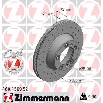 Disque de frein arrière droit ZIMMERMANN 460.4509.52