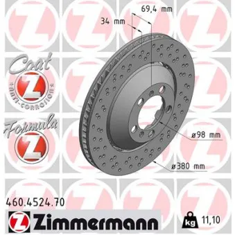 Disque de frein avant gauche ZIMMERMANN 460.4524.70