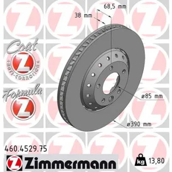 Disque de frein avant droit ZIMMERMANN 460.4529.75
