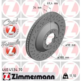 Disque de frein avant gauche ZIMMERMANN 460.4534.70