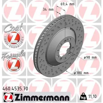 Disque de frein avant droit ZIMMERMANN 460.4535.70