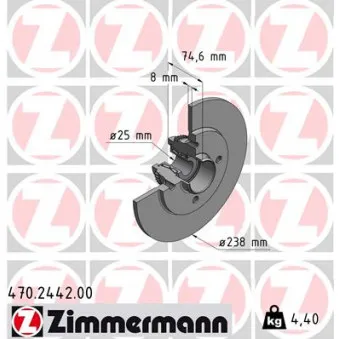 Jeu de 2 disques de frein arrière ZIMMERMANN 470.2442.00