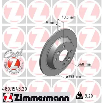 Jeu de 2 disques de frein arrière ZIMMERMANN 480.1543.20