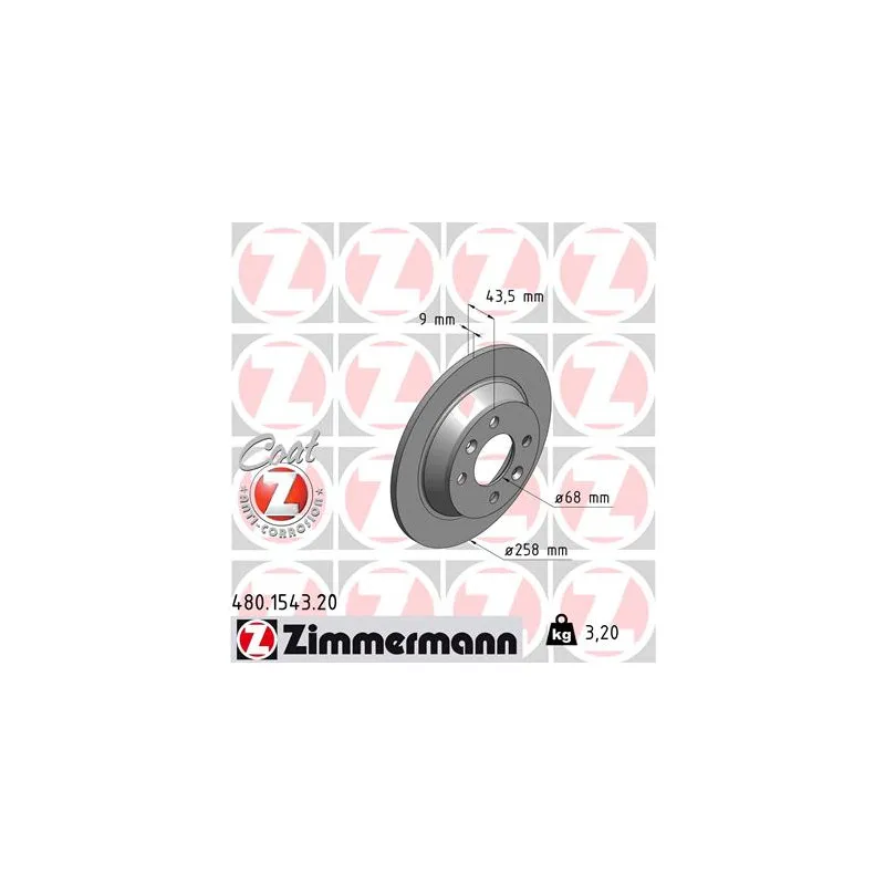 Jeu de 2 disques de frein arrière ZIMMERMANN 480.1543.20