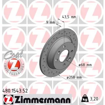 Jeu de 2 disques de frein arrière ZIMMERMANN 480.1543.52