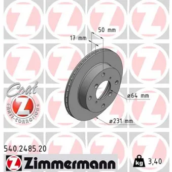 Jeu de 2 disques de frein avant ZIMMERMANN 540.2485.20