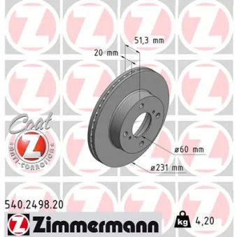Jeu de 2 disques de frein avant ZIMMERMANN 540.2498.20