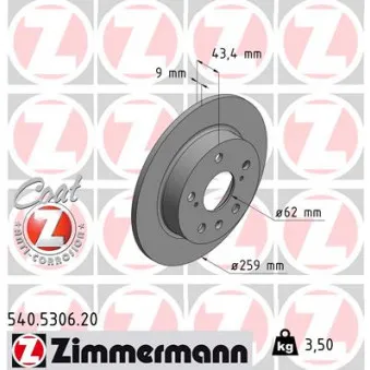 Jeu de 2 disques de frein arrière ZIMMERMANN 540.5306.20