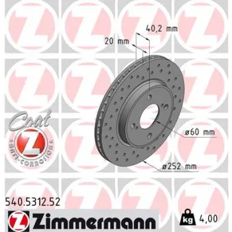Jeu de 2 disques de frein avant ZIMMERMANN 540.5312.52