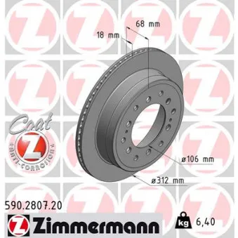 Jeu de 2 disques de frein arrière ZIMMERMANN 590.2807.20