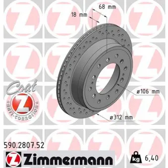 Jeu de 2 disques de frein arrière ZIMMERMANN 590.2807.52