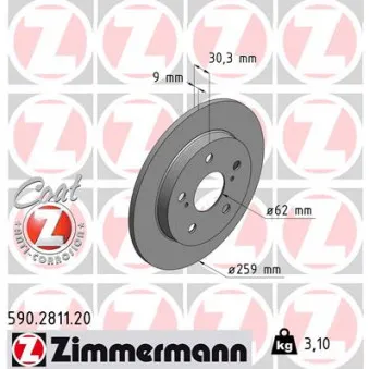 Jeu de 2 disques de frein arrière ZIMMERMANN 590.2811.20