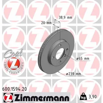Jeu de 2 disques de frein avant ZIMMERMANN 600.1594.20