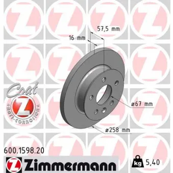 Jeu de 2 disques de frein avant ZIMMERMANN 600.1598.20