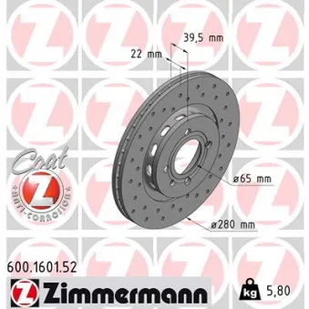 Jeu de 2 disques de frein avant ZIMMERMANN 600.1601.52