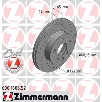 Jeu de 2 disques de frein avant ZIMMERMANN 600.1605.52