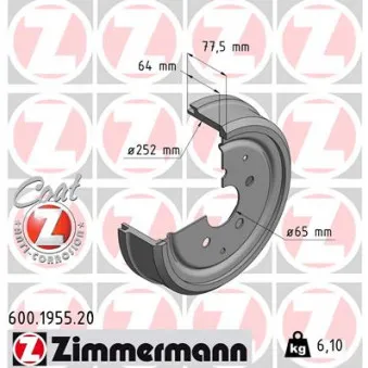 Tambour de frein ZIMMERMANN 600.1955.20