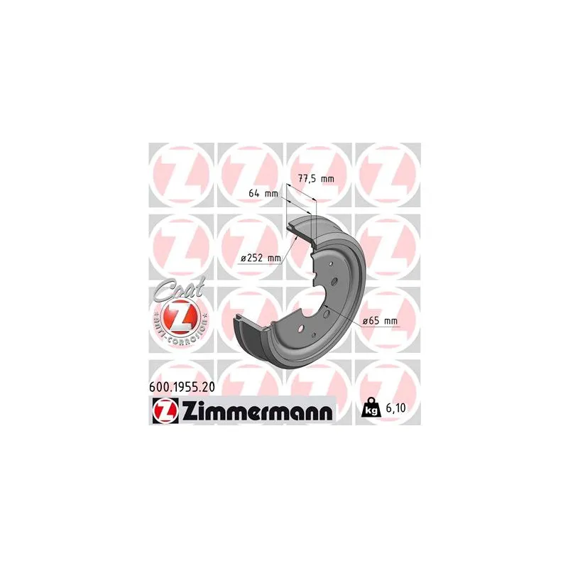Tambour de frein ZIMMERMANN 600.1955.20